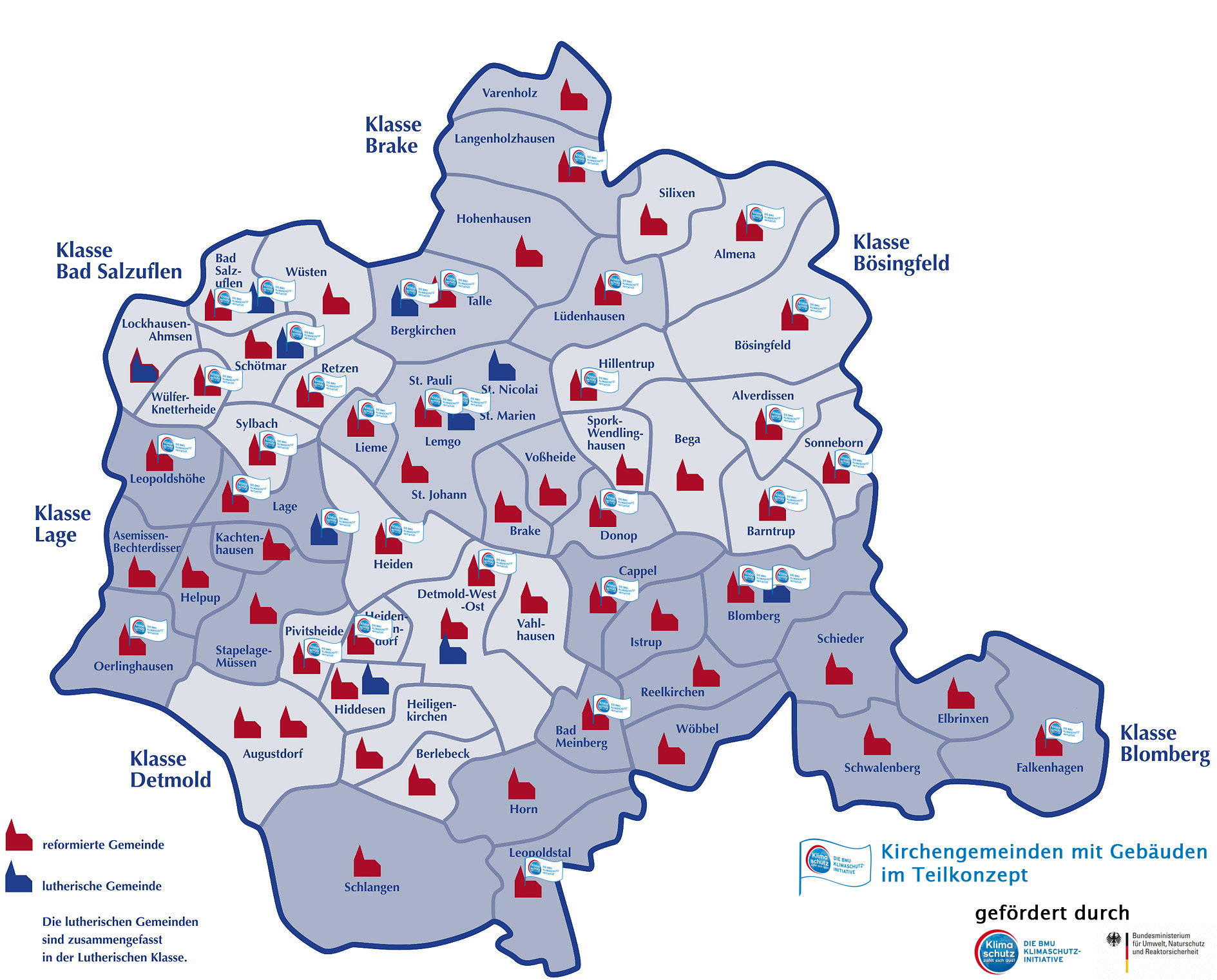 Gemeinden mit untersuchten Gebäuden im Rahmen der Klimaschutzinitiative